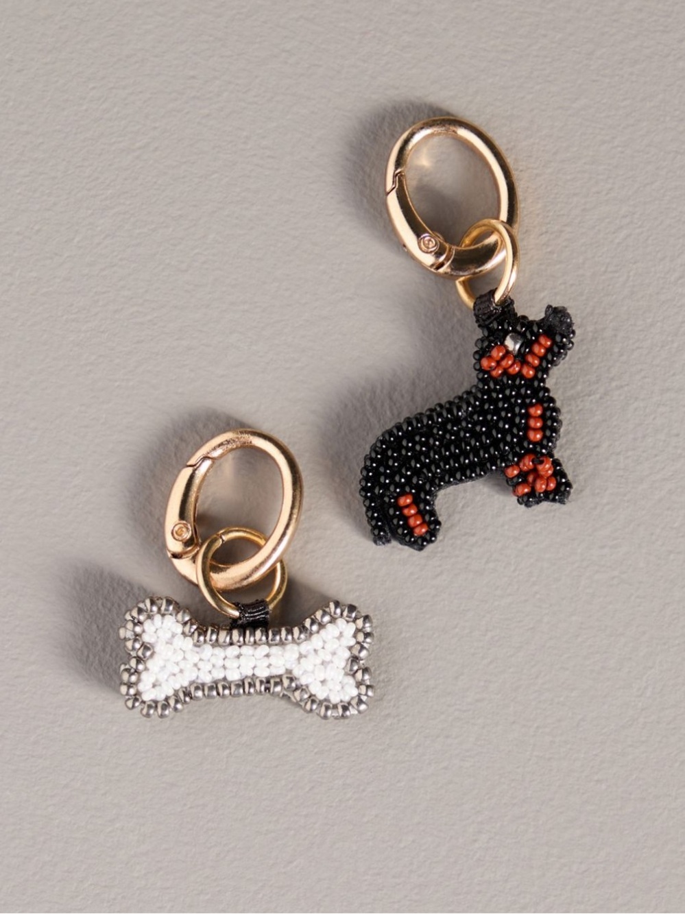Anthropologie Black Daschund Dog & Silver Bone Shoe Charms